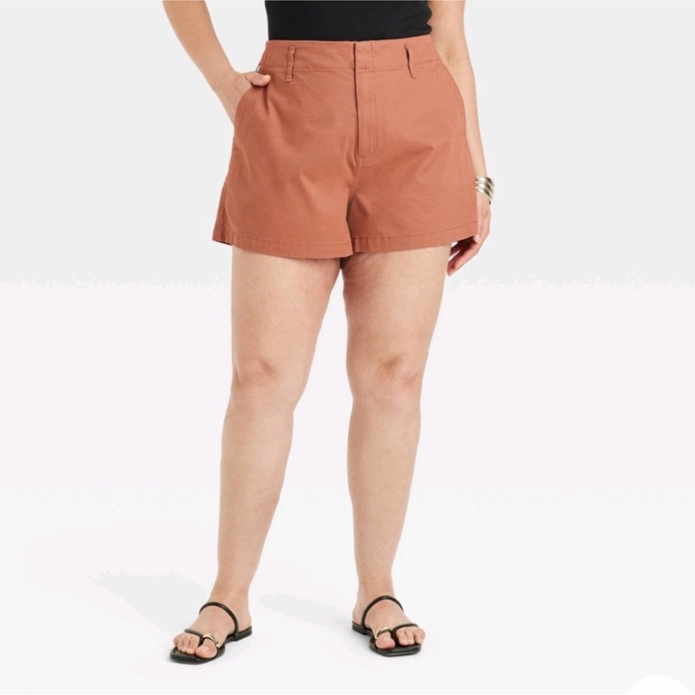 NWT A New Day Women's High-Rise Everyday Chino Shorts Brown 17